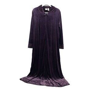 Adonna Robe Lounger Velvet Velour Purple Soft Half Zip Collared Long Women Small